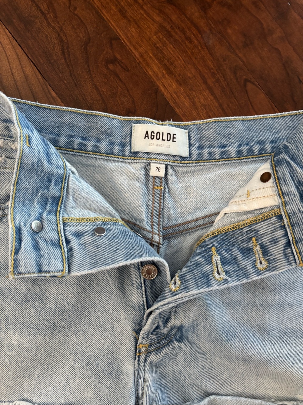 Agolde SZ 26 Parker Light Blue Distressed Denim Cutoff Shorts
